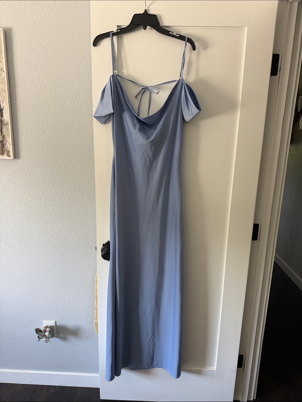 Lulu's Light Blue Satin Slip Dress with Cowl Neck